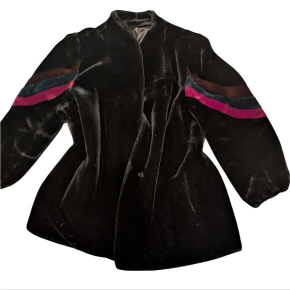 Vintage 1960s/70s Olympia black fur coat with multi color stripes mod - Picture 1 of 7